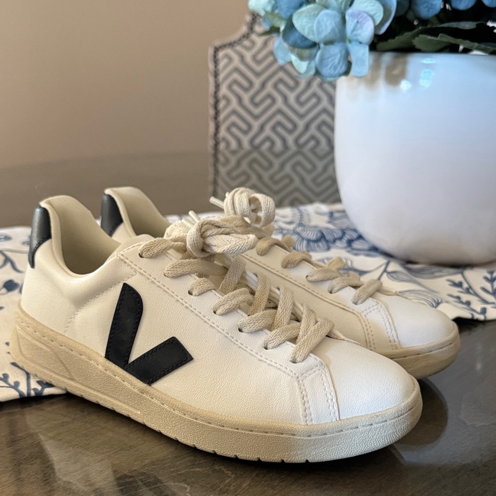 Veja White Sneakers with Black V Accent